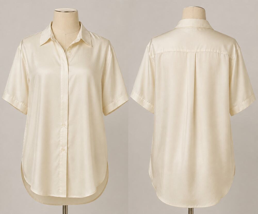 New York Studio Silk Blouse Womens M Ivory 100% Silk Oversized Tunic Shirt